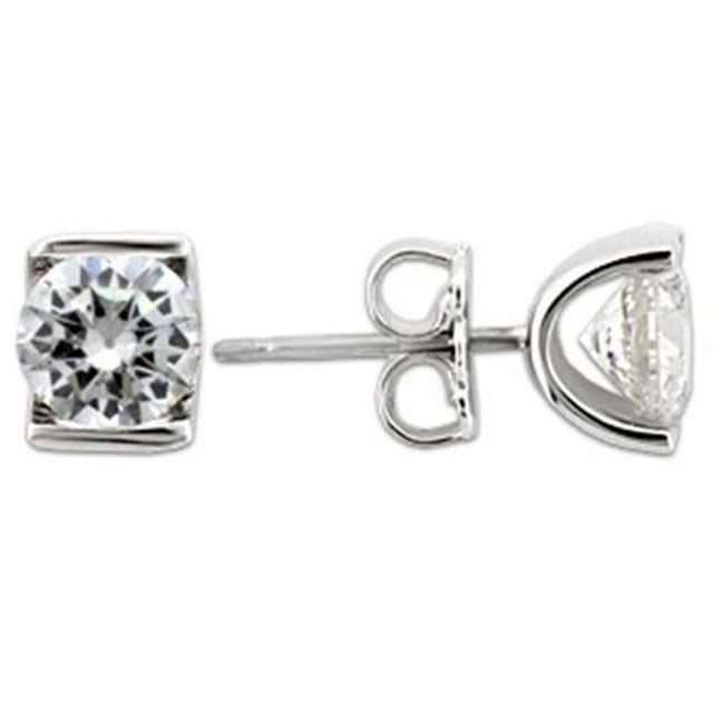 Alamode 0W178 Women Rhodium 925 Sterling Silver Earrings with AAA Grade CZ in Clear