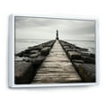 thumbnail image 2 of Designart "Monochrome Pier On The Horizon" Coastal Pier Floater Framed Wall Art Living Room, 2 of 5