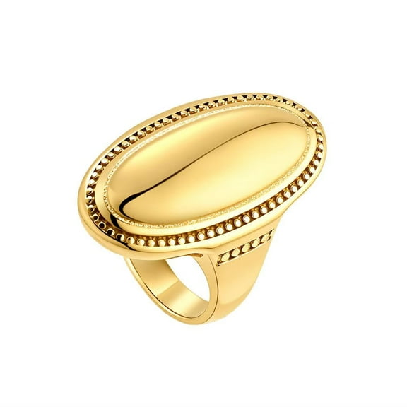 PAMTIER Women's Stainless Steel Chunky Statement Simple Trendy Oval Engagement Ring Gold Size 7