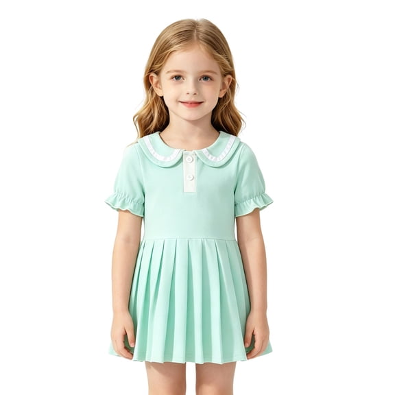 MEZZALL Girls Casual Pleated Dress Round Neck Comfortable And Party Wear Flowy Twirl Skirt For Toddler Solid Color Holiday Dresses