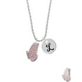 thumbnail image 2 of Delight Jewelry Silvertone Large Translucent Pink Flying Butterfly Silvertone Script Initial Disc - L - Charm Necklace, 20"+3", 2 of 4