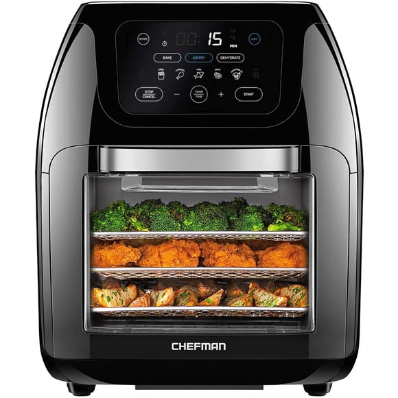ZJQYDS Multifunctional Digital AirFryer+ Rotisserie,Dehydrator, Convection Oven17 Touch Screen Presets Fry,Roast,Dehydrate, Bake, XL 10L Family Size,Auto Shutoff,Large Easy-View Window Black,10 Quart