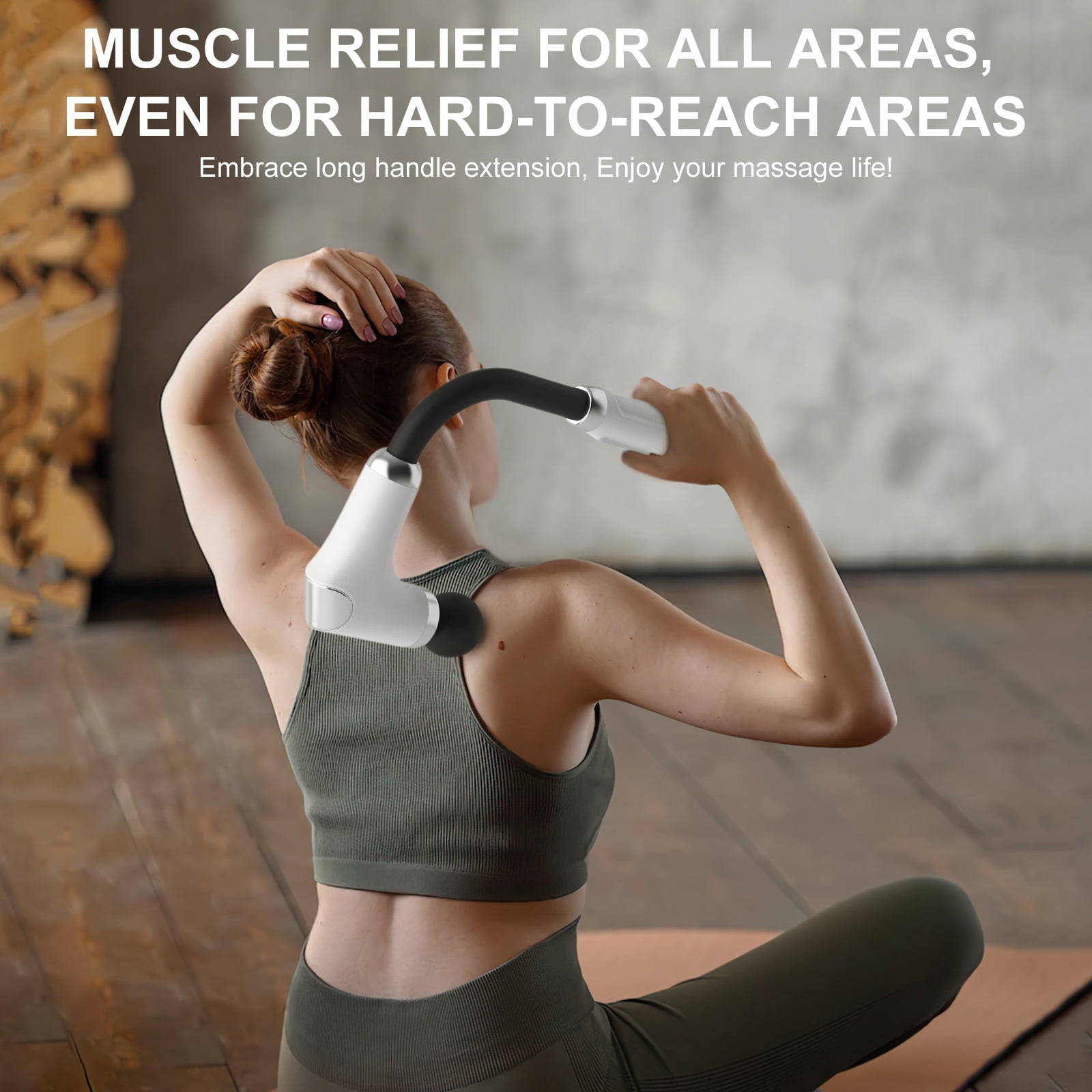 Curved Long-Handle Massage Gun; Portable Percussion Back Massager for Muscle/Neck/Body Pain Relief with Long Extension Metal Handle; 4 Interchangeable Heads