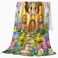 thumbnail image 2 of Bunny Golden Egg Cottage Garden, Playful Botanical Garden Scene, Warm Flannel Blanket for Sunroom and Reading Nook, Garden Lovers Housewarming Gift, Botanical Home Decor, 2 of 9