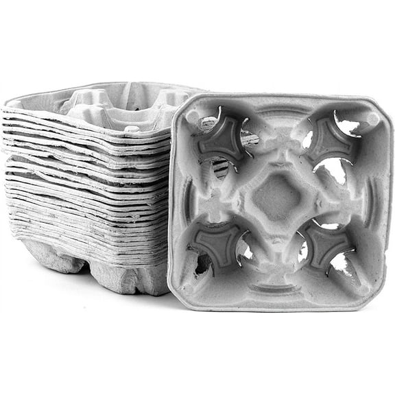 Biodegradable Pulp Fiber 4-Cup Drink Carrier Tray Holder Molded for Hot or Cold Drinks Fits Any Size 8oz - 32oz 150 Pack - Recycled, Disposable Take-Out Container by EcoQuality