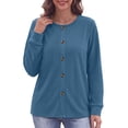 thumbnail image 3 of MOSHU Crewneck Sweatshirts for Women Decorative Buttons Long Sleeve Shirts Fashion Pullover Womens Sweatshirts Fall Tops, 3 of 8
