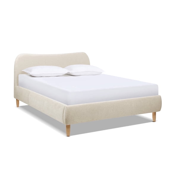 Jennifer Taylor Home Roman Curved Headboard Upholstered Platform Bed Queen Oatmeal Light Beige Chenille