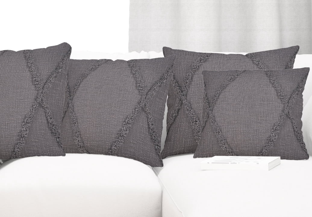 Ox Bay Sara Set of 4 Shag Diamond 20" x 20" Dark Gray Cotton Adult Decorative Throw Pillows