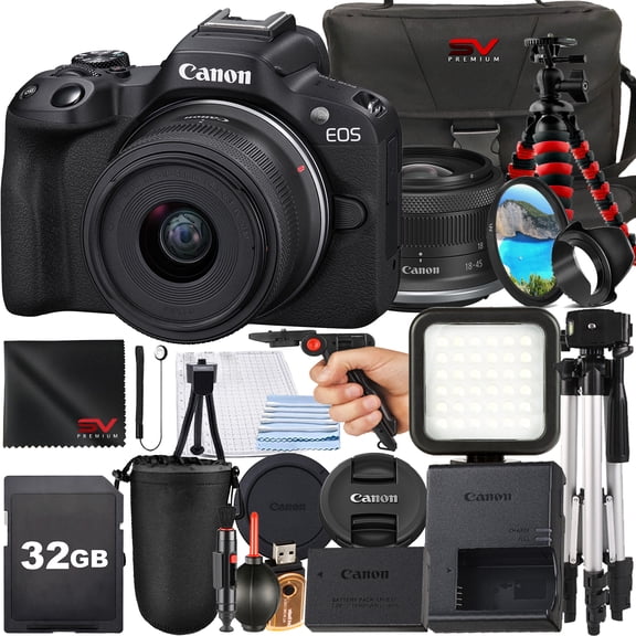 Canon EOS R50 Mirrorless Camera with RF-S 18-45mm Lens   SanDisk 32GB Memory Card   Case   UV Filter   Tripod   SV Premium Accessory Bundle