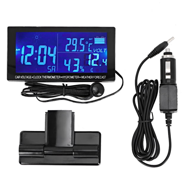 Reloj Digital para coche, termómetro para coche, higrómetro, voltímetro para vehículo con pronóstico del tiempo Jadeshay A