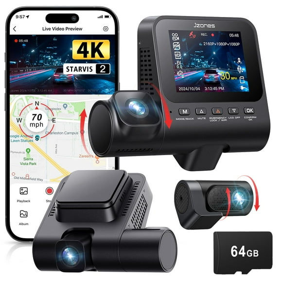 Dash Cam Jzones 3 canales 4K+1080P GPS HDR Visión Nocturna