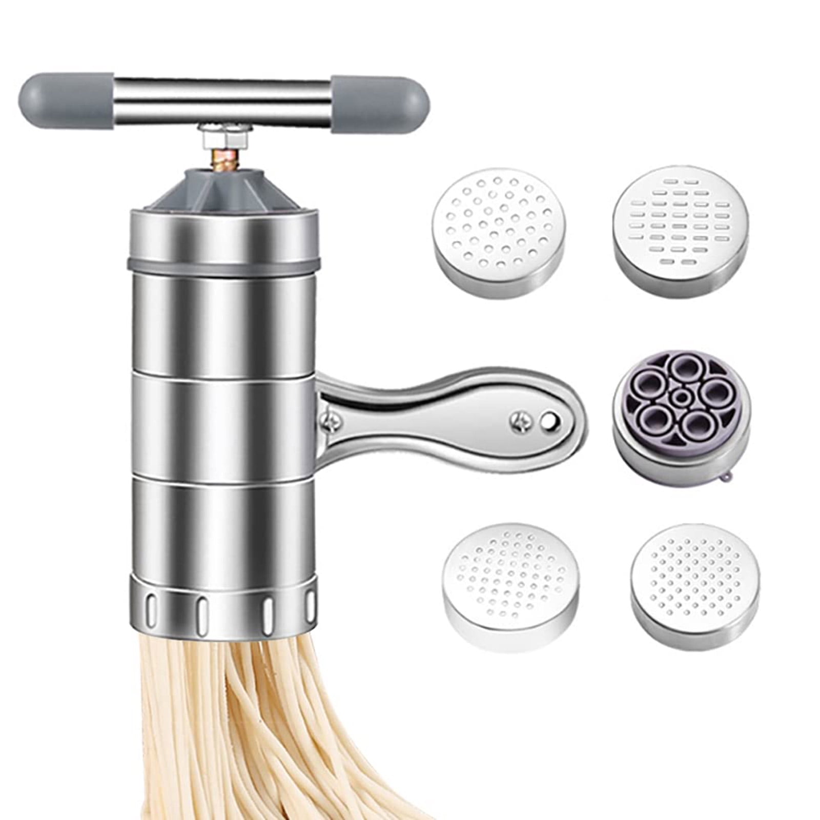 Stainless Steel Manual Pasta Maker, Noodle Machine with Six Different Noodle  Molds, Fast Pressing Pasta Machine, Travel Portable Compact Noodle Maker,  Can be Used as Fruit Juicer Squeezer
