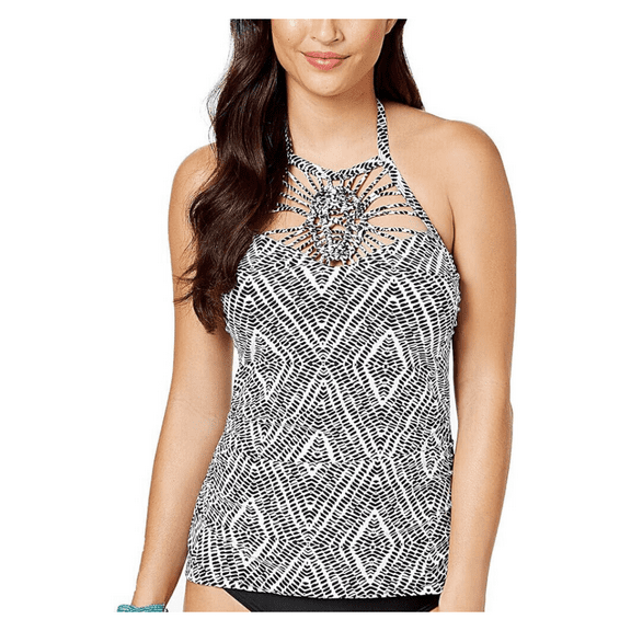 Island Escape Womens Halter Diamond Bay High-Neck Macrame Tankini Top 6/Black