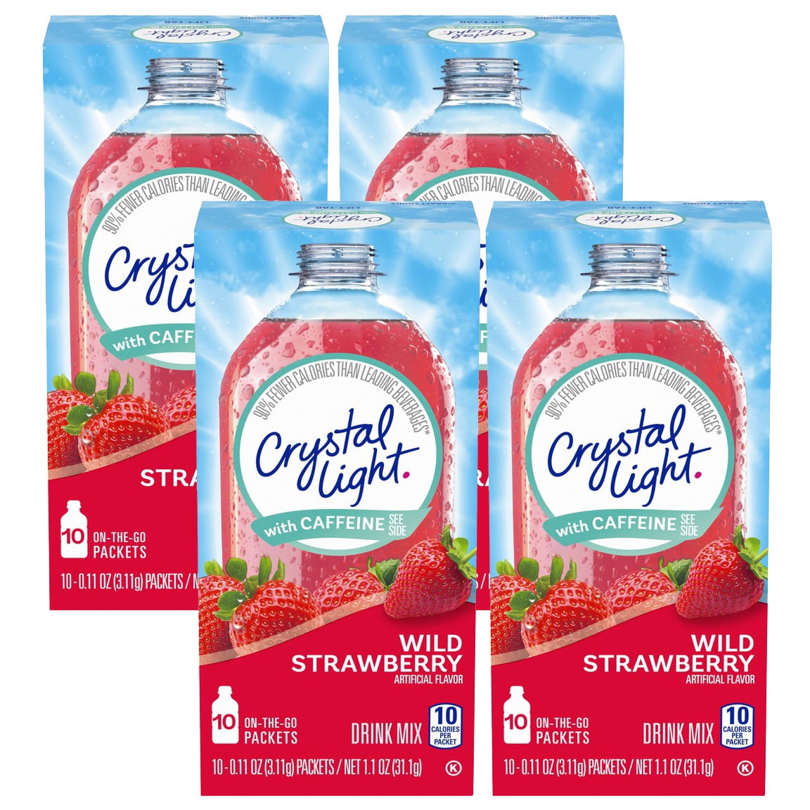 Crystal Light Sugar Free Wild Strawberry Powdered Drink Mix, 10 ct - 0.11 oz Packets (Pack - 4)