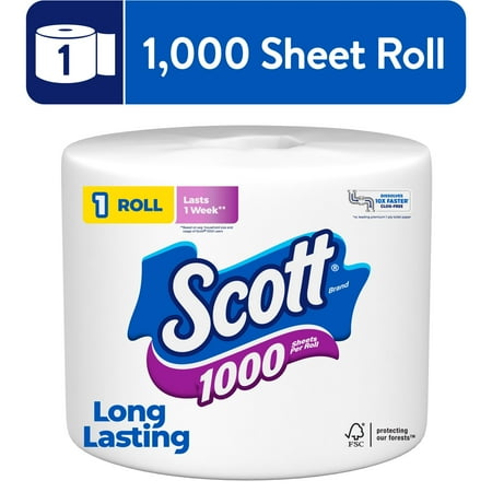 Scott 1000 Toilet Paper, 1 Roll, 1,000 Sheets Per Roll