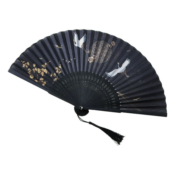 Abanico plegable estilo chino, abanico de mano tradicional, abanico plegable vintage con borlas