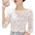 thumbnail image 7 of Quixlent Women Summer Cropped Tops One-word Collar Half Sleeve Blouse See-through Embroidery Lace Pullover Tops, 7 of 7