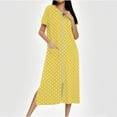 thumbnail image 2 of Fartey Women's Zip Up Housecoat Soft Comfy Short Sleeve Nightgown Funny Stars Graphic Nightdress Full Length Loungewear with Pockets Yellow L, 2 of 8