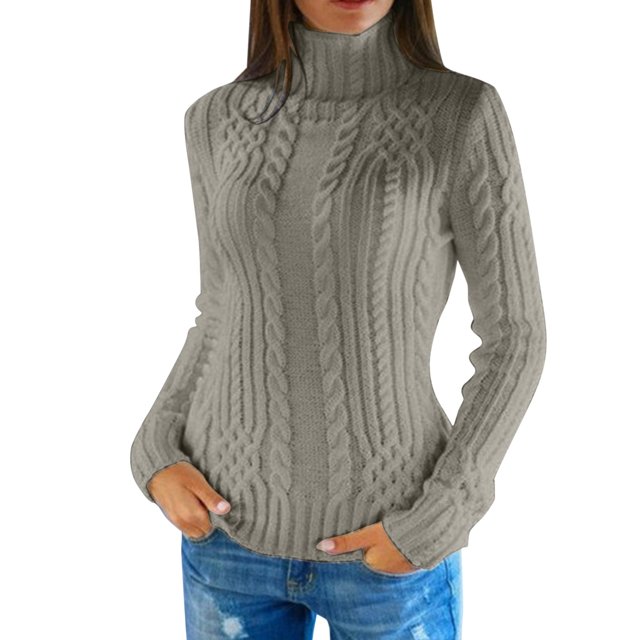 Chandail Col Roulé pour Femmes Hiver en Laine Tricotée Manches Longues Coupe Ample Chaud Confortable Mode Décontractée