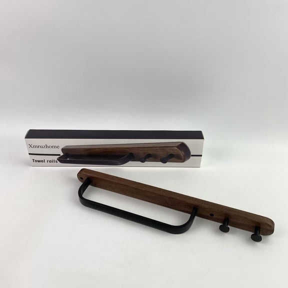 Xmruzhome Towel rails,Rustic Burnt Wood Bathroom Towel Bar with Metal Rod, Wall Mounted Bath Towel Rack