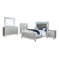 Gina 5pc Queen Bedroom Set- Silver Gray Faux Leather- LED Lights