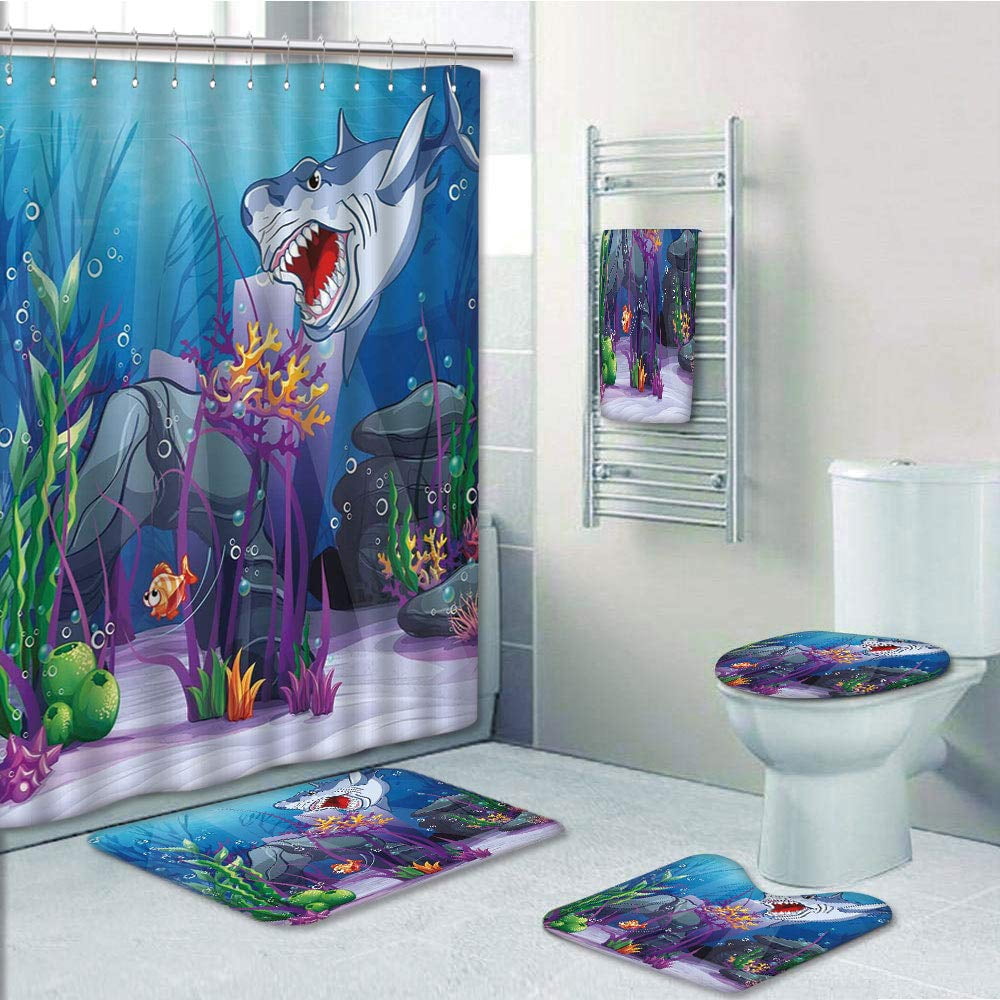 PRTAU Ocean Cartoon Underwater World Plants Evil Shark ...