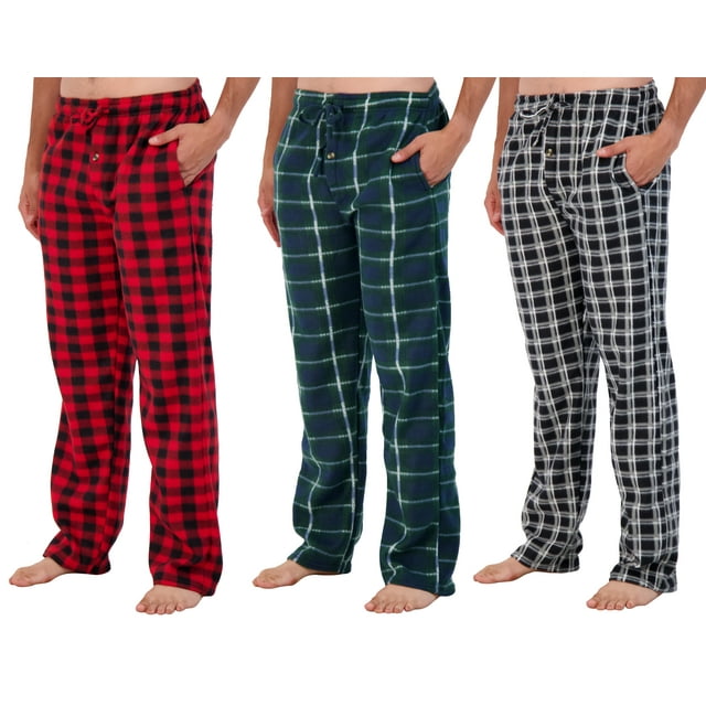 Real Essentials Men's 3-Pack Plaid Microfleece Sleep Pants, Sizes S-3XL ...