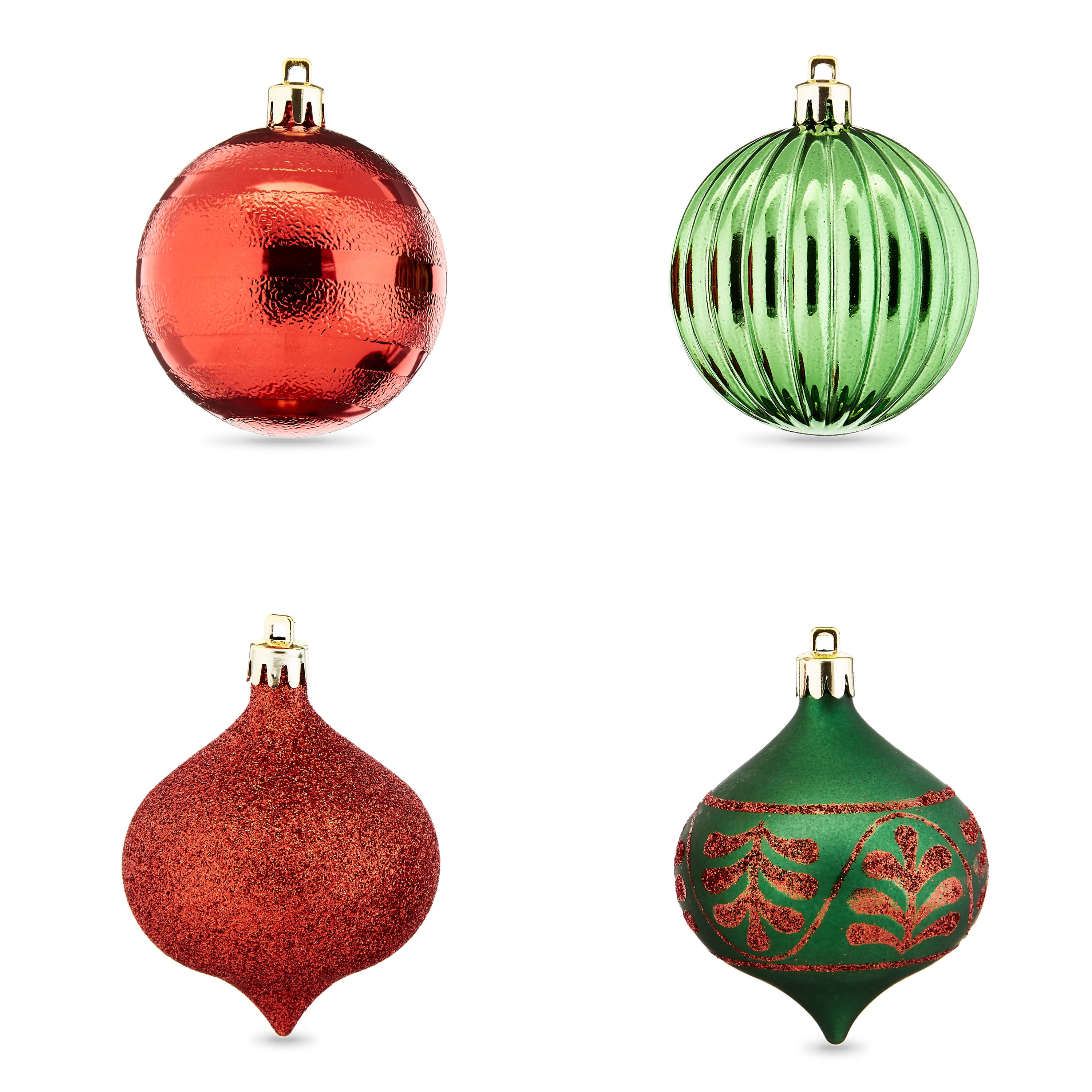 Holiday Time 70 mm Pumpkin-shaped Christmas Shatterproof Ornaments, Red & Green, 18 Count