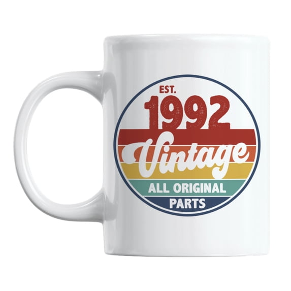 Vintage Est. 1992, All Original Parts White Ceramic Coffee & Tea Mug (11oz)