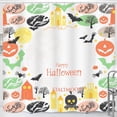 thumbnail image 1 of Festive Halloween Shower Curtain - Full Moon, Bats, Lanterns, Happy Halloween Design, 1 of 4