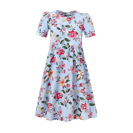 

Girls Dresses Size 8 Casual Girl s Casual Dress Summer Scoop Neck Short Sleeves Floral Flowy Print Plain Sundress Beach Princess Dress Girls Taupe Dress