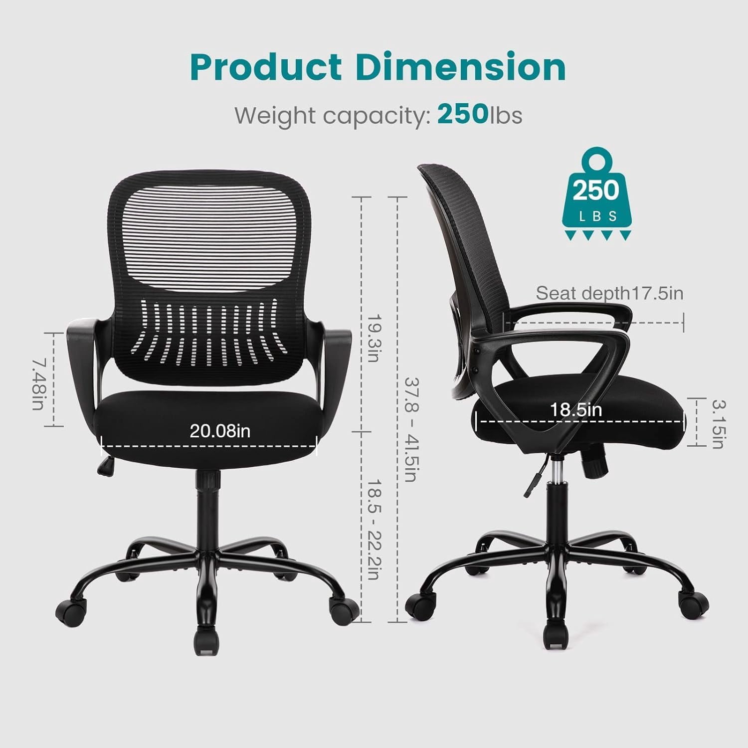 Ergonomic Mesh Office Chair with Lumbar Support - Adjustable Swivel Computer Chair, Black