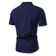 thumbnail image 3 of YLSDY Men's Summer Linen Short Sleeve T-Shirt Chinese Style Mandarin Collar Button Henley Shirts Loose Fit Tops Blouse Dark Blue M, 3 of 5