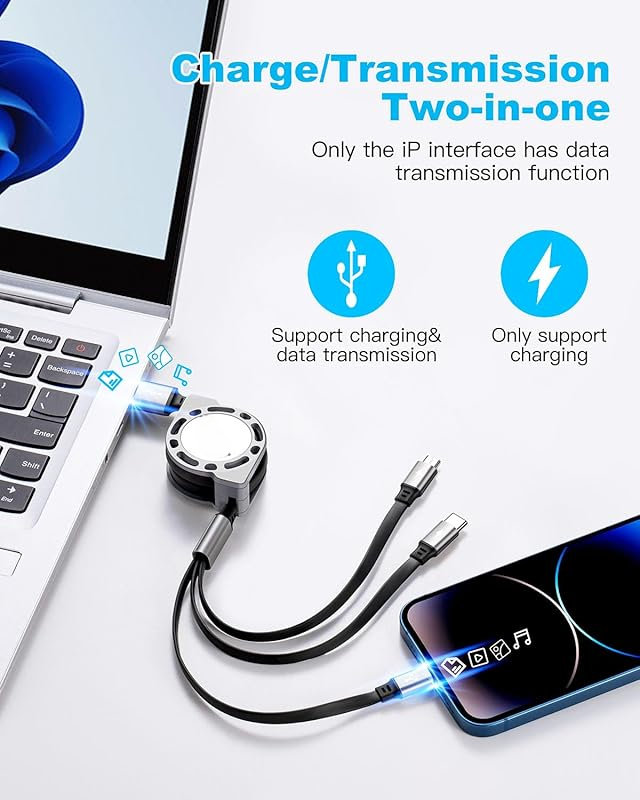 Multi Charging Cable 3A, [2Pack 4ft] Retractable Multi Charging Cord 3 in 1 Fast Charger Cord, Multi Charger Adapter with Lightning/Type C/Micro USB Ports for Cell Phones/iPhone/Samsung/PS/Tablets