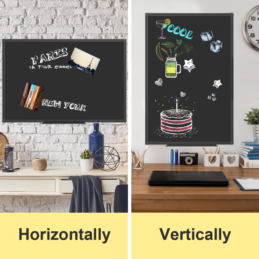 JILoffice Magnetic Chalkboard for Wall 48" x 36" Black Chalk Board Dry Erase with Black Aluminum Frame