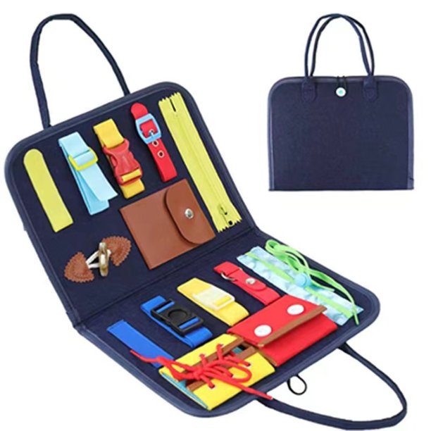 Tablero ocupado para niños pequeños, preescolar para desarrollar habilidades básicas, tablero sensorial educativo 14 en 1, niños mayores de 3 años, juguetes de actividades para padres e hijos, diseño de bolsa para viajes en avión o en automóvil ER