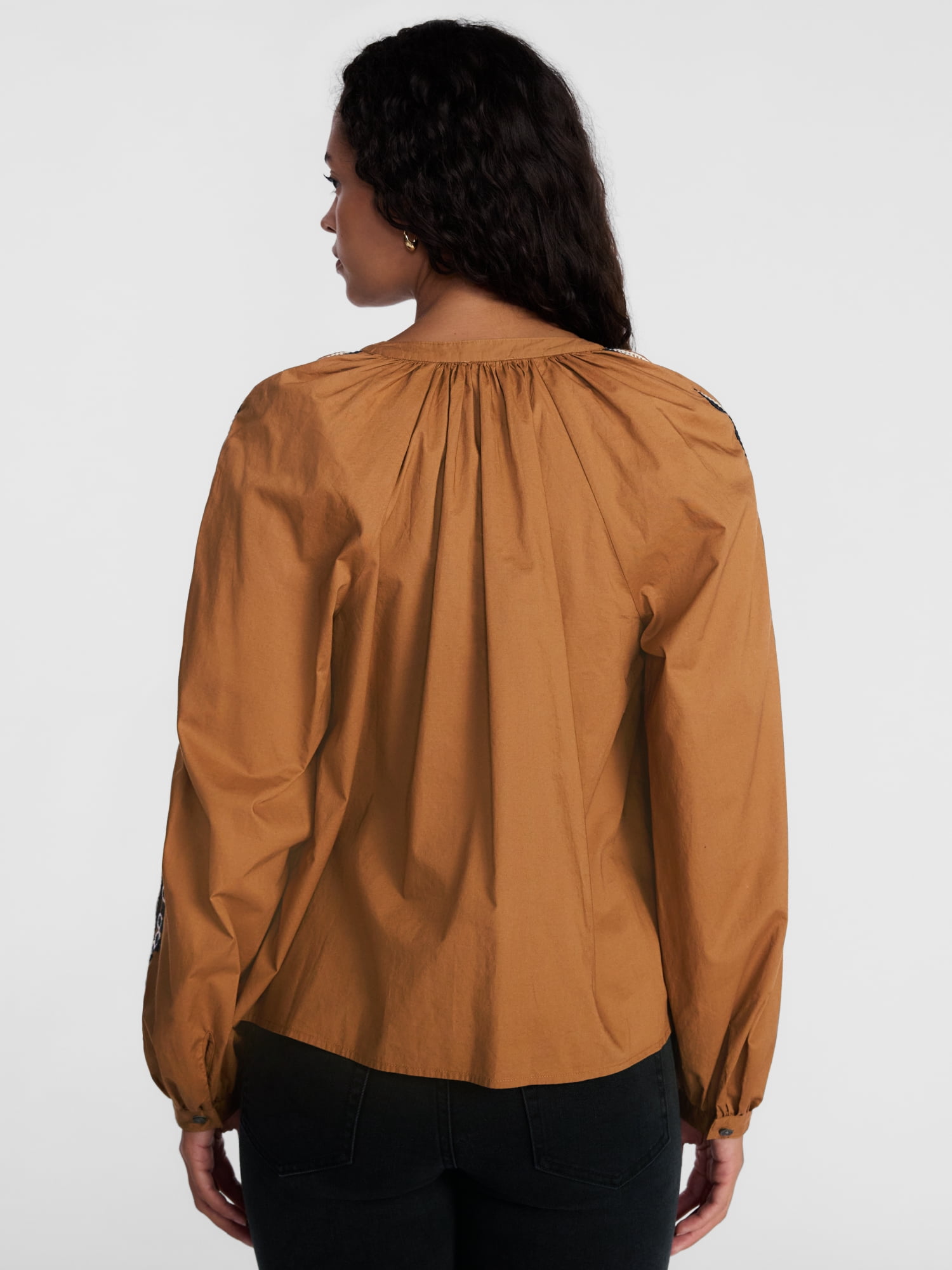 Scenario Women's Embroidery Top with Long Sleeves, Sizes XS-XXXL
