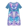 thumbnail image 4 of Spazoro Kids Girls A Line Dresses, Round Neck Short Sleeve Butterfly Print New Style Princess Dress for Child Girls Purple Size 4 T, 4 of 4