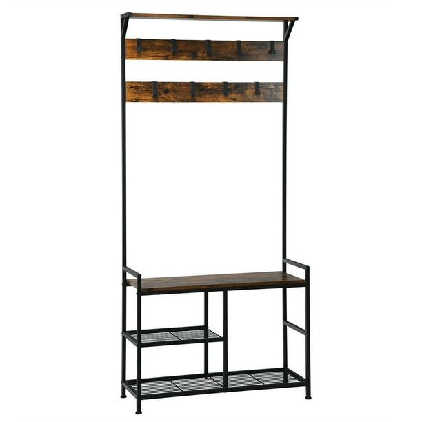 Gymax 3 In 1 Industrial Coat Rack Shoe Bench Entryway Hall Tree With Storage Shelf 9 Hooks Com Gymax 3 In 1 Industrial Coat Rack Shoe, Vasagle Industrial Coat Rack Shoe Bench Hall Tree