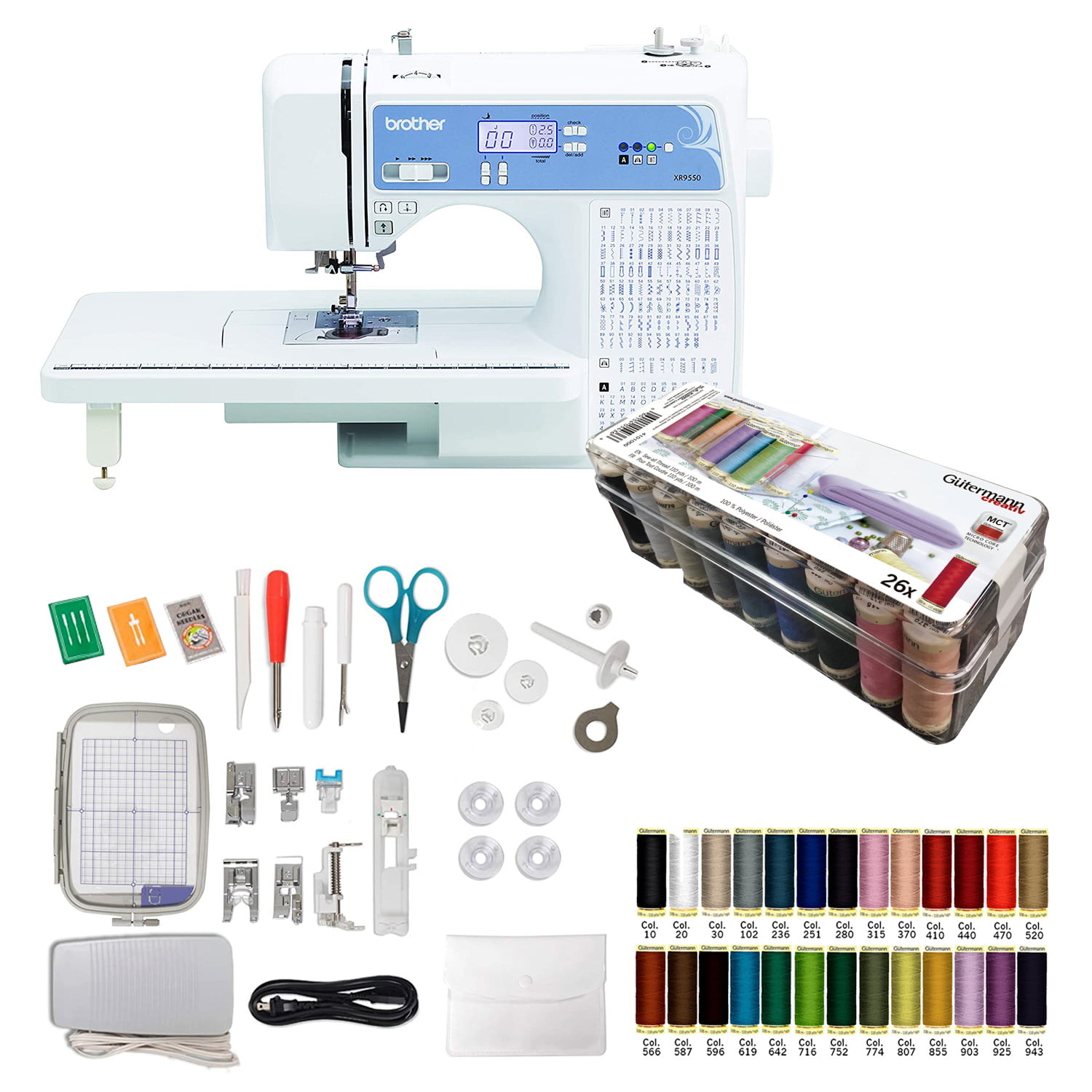 Sewing Starter Kit - Brother XR9550 Computerized Sewing Machine, LCD Screen  + 26 Gutermann Sewing Thread 100m Spools 