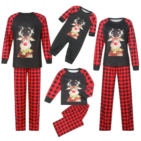 

PDYLZWZY Christmas Family Matching Pajamas Set Elk Print Tops Plaid Pants Sleepwear Nightwear for XMAS
