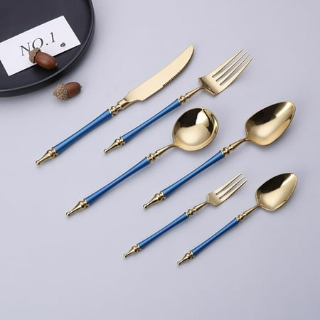 

4/6PCS Luxury 304 Stainless Steel Cutlery Set Steak Cutlery Western Food Roman Column Coffee Spoon Gift European-style Hotel