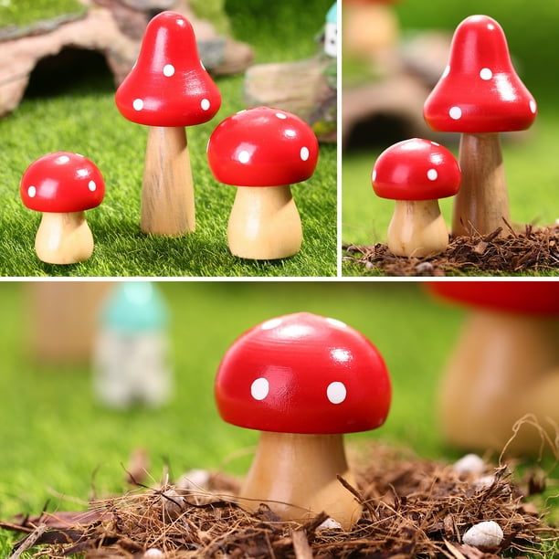ColoMX Supvox 3pcs Figuras de champiñones en miniatura en hongos para terrarios Decoración de jardín de hadas