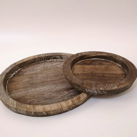 HEMOTON  2 Pcs Round Solid Wood Pallet Decorative Table Center Tray