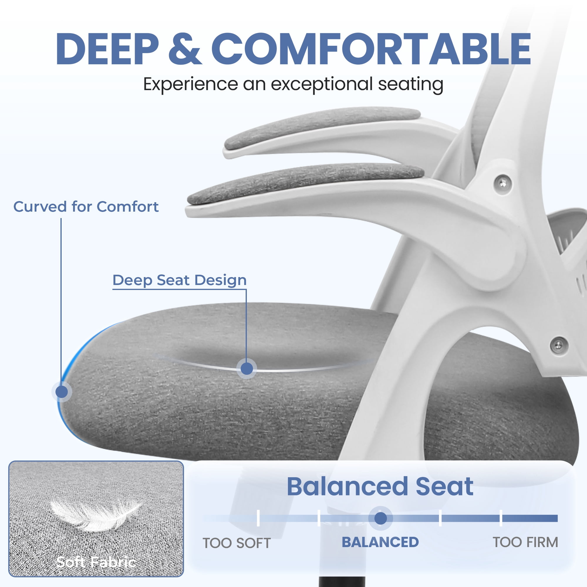 CELTOSS Ergonomic Office Chair, Flip-Up Arms, Adjustable Lumbar Support, Grey