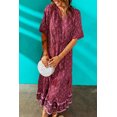thumbnail image 4 of ABPHQTO Vestido De Mujer De Manga Corta Con Pompones Y Estampado Floral Boho Rojo, 4 of 5
