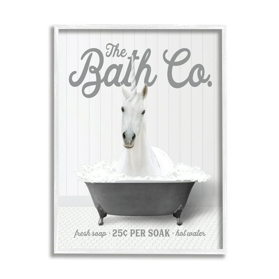 Stupell Industries Unicorn in Bubble Bath Animals & Insects Painting White Framed Art Print Wall Art, 16 x 20