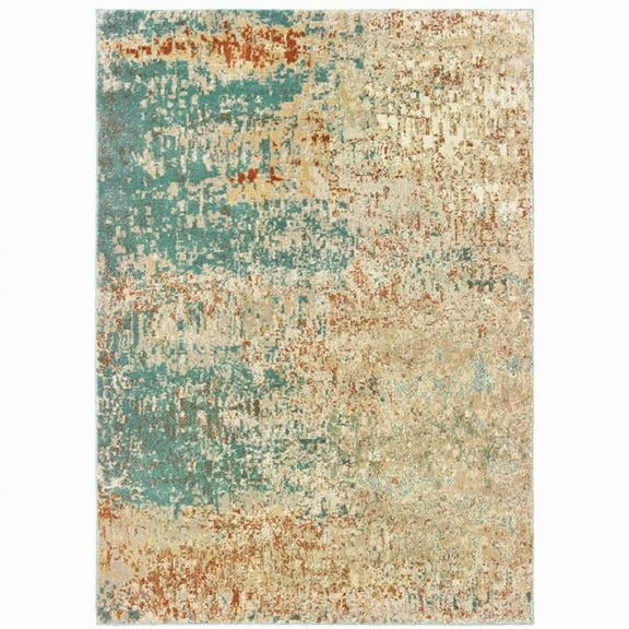 10 x 13 ft. Foam Blue Pumpkin & Golden Yellow Abstract Power Loom Stain Resistant Rectangle Area Rug - Blue and Ivory