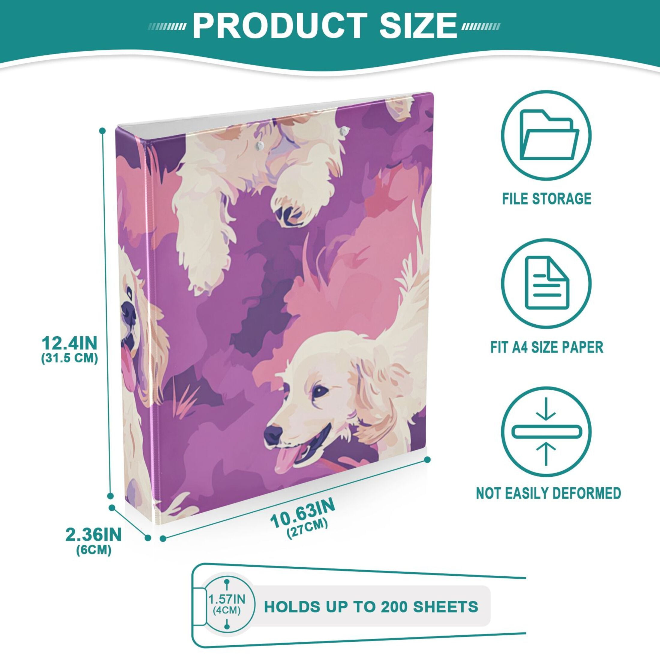 Cute Dogs Play 3 Ring Binders 1.5 inch Hardcover File Folders with Interior Pockets A4 Size Organizer for School Office Hospital