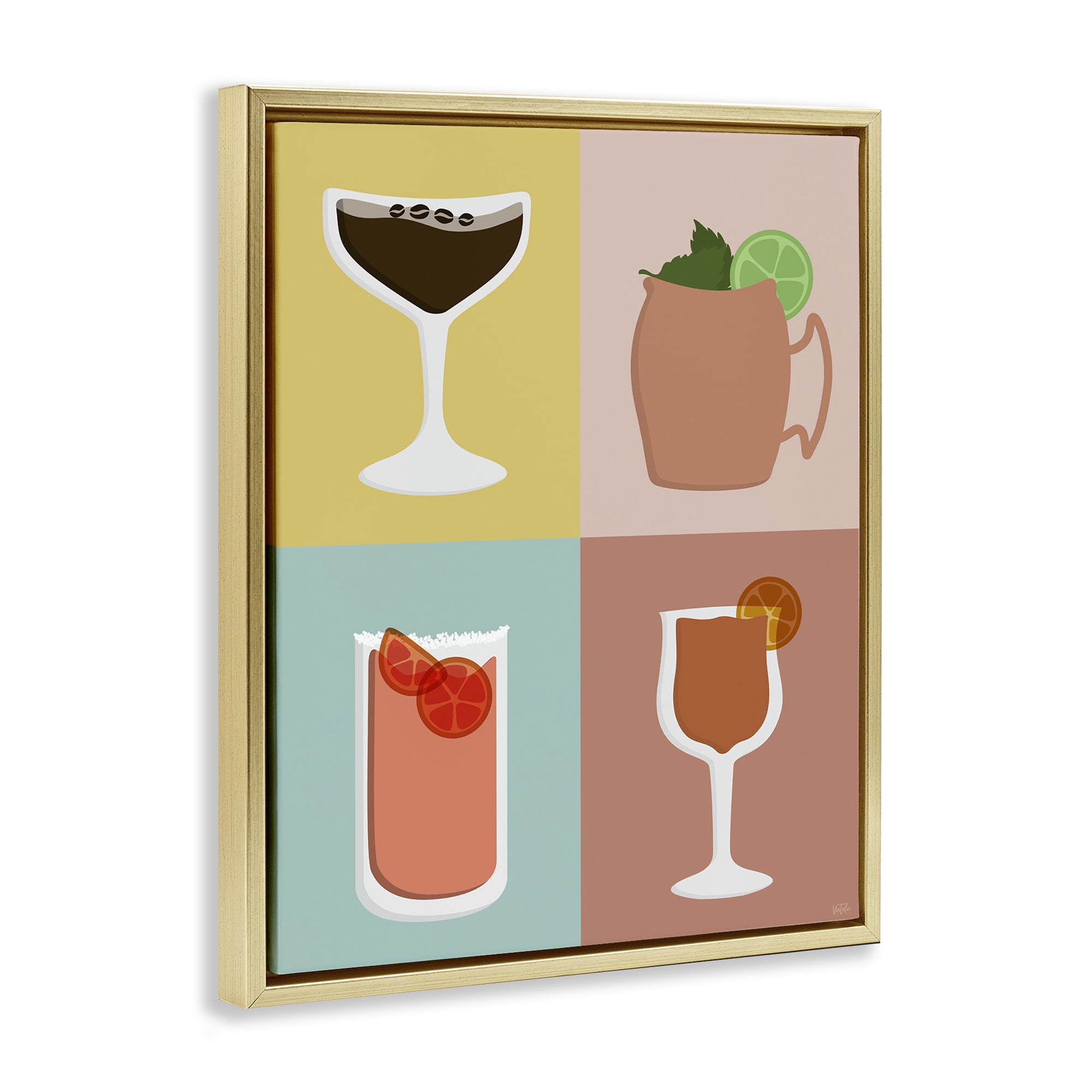 Stupell Industries Mixed Cocktail Drinks Food & Beverage Painting Gold Floater Framed Canvas Art Print Wall Art, 25 x 31